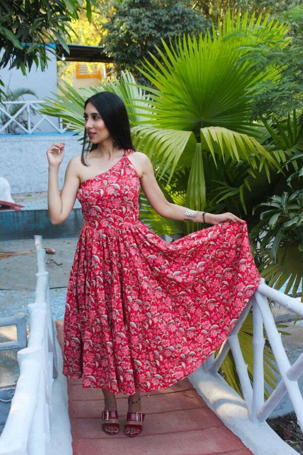 Hibiscus Red One Shoulder Maxi Dress - Image 6