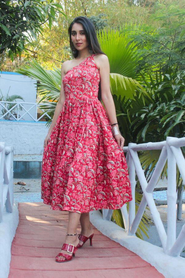Hibiscus Red One Shoulder Maxi Dress - Image 4
