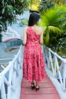 Hibiscus Red One Shoulder Maxi Dress