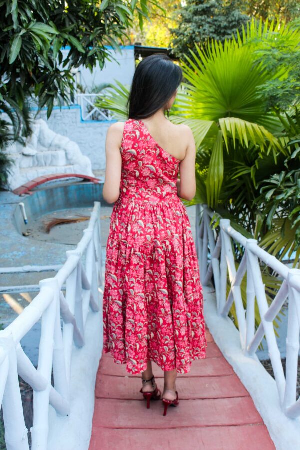 Hibiscus Red One Shoulder Maxi Dress - Image 3