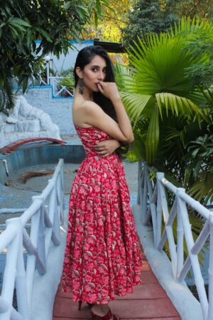Hibiscus Red One Shoulder Maxi Dress