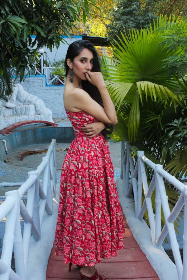 Hibiscus Red One Shoulder Maxi Dress