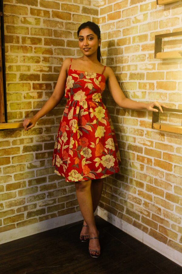 Floral Red Cutout Dress - Image 6