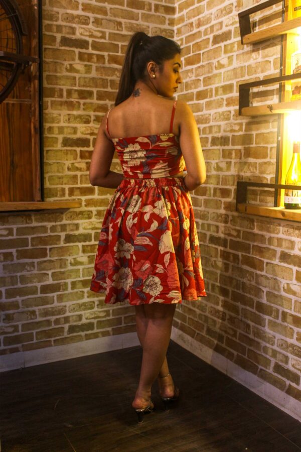 Floral Red Cutout Dress - Image 4