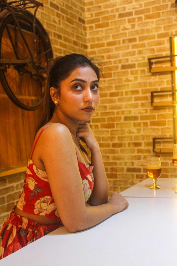 Floral Red Cutout Dress - Image 3