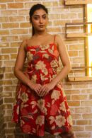 Floral Red Cutout Dress