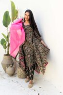 Forest Green floral assymetic a line katha set