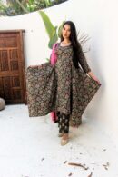 Forest Green floral assymetic a line katha set
