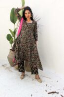 Forest Green floral assymetic a line katha set