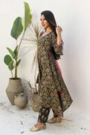 Forest Green floral assymetic a line katha set