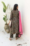 Forest Green floral assymetic a line katha set