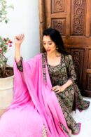 Forest Green floral assymetic a line katha set