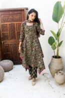 Forest Green floral assymetic a line katha set