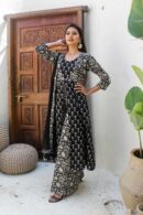 Black and cream boota monochrome slit kurta