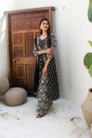 Black and cream boota monochrome slit kurta
