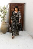 Black and cream boota monochrome slit kurta