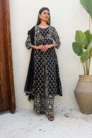 Black and cream boota monochrome slit kurta