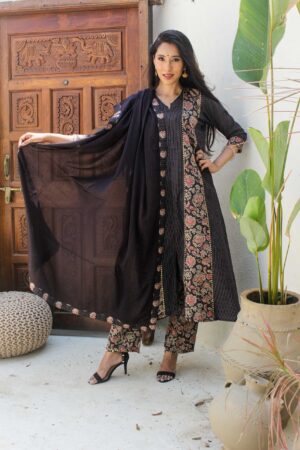Dark floral A line kurta and pant set