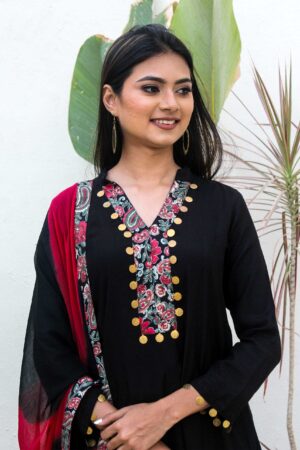 Black short kurta with  printed salwar set