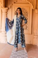 Navy blue nyra cut kurta with pants set
