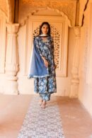 Navy blue nyra cut kurta with pants set