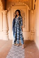 Navy blue nyra cut kurta with pants set