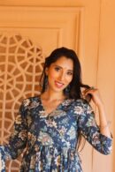 Navy blue nyra cut kurta with pants set