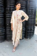 Cream floral half n half kurta straight set