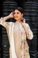 Cream floral half n half kurta straight set