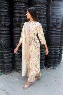 Cream floral half n half kurta straight set