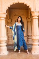 Navy blue katha zig zag straight kurta set