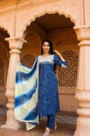 Navy blue katha zig zag straight kurta set