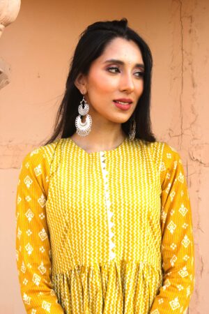 Mustard and off white ikat kurta set