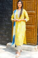 Yellow Blue ikat kurta set