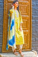 Yellow Blue ikat kurta set