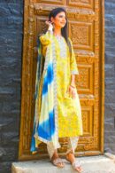 Yellow Blue ikat kurta set