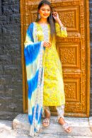 Yellow Blue ikat kurta set