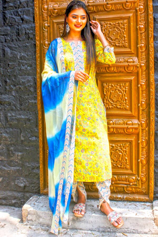 Yellow Blue ikat kurta set - Image 2