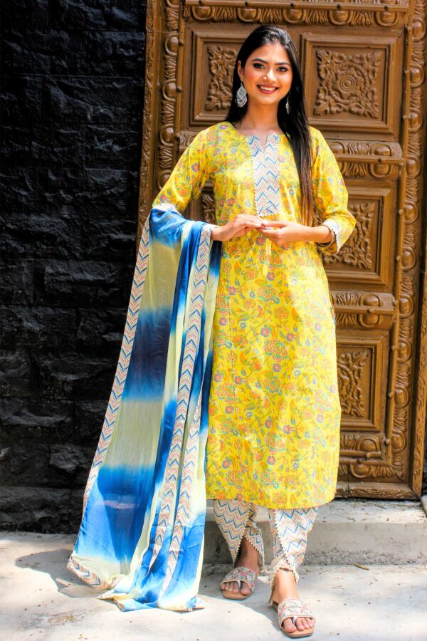 Yellow Blue ikat kurta set