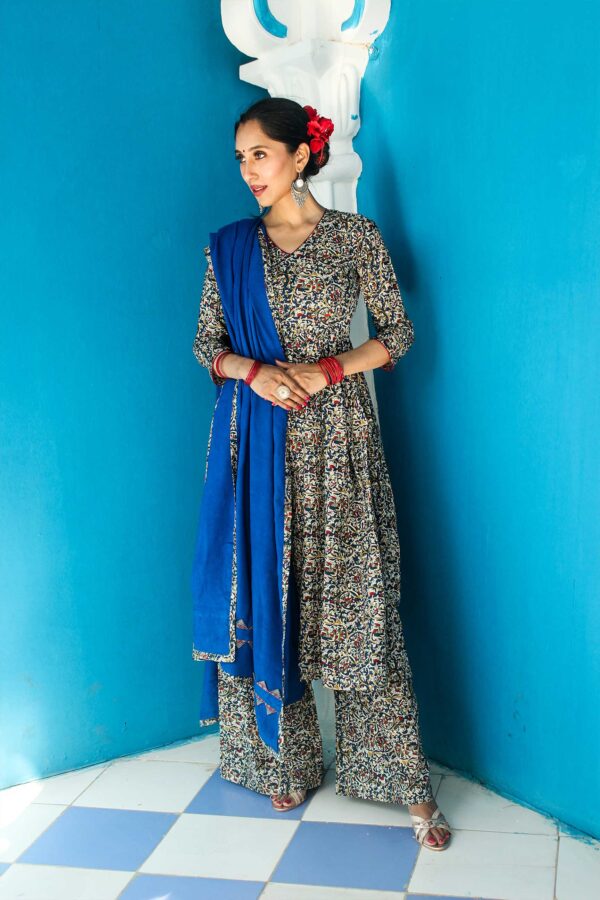 Royal Blue Kalamkari Anarkali Suit Set - Image 3