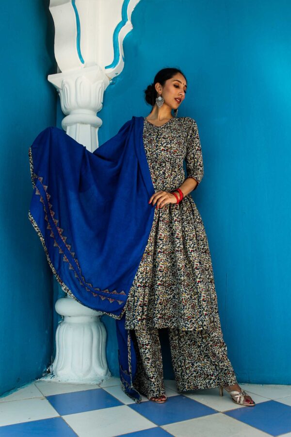 Royal Blue Kalamkari Anarkali Suit Set - Image 2