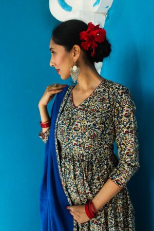 Royal Blue Kalamkari Anarkali Suit Set
