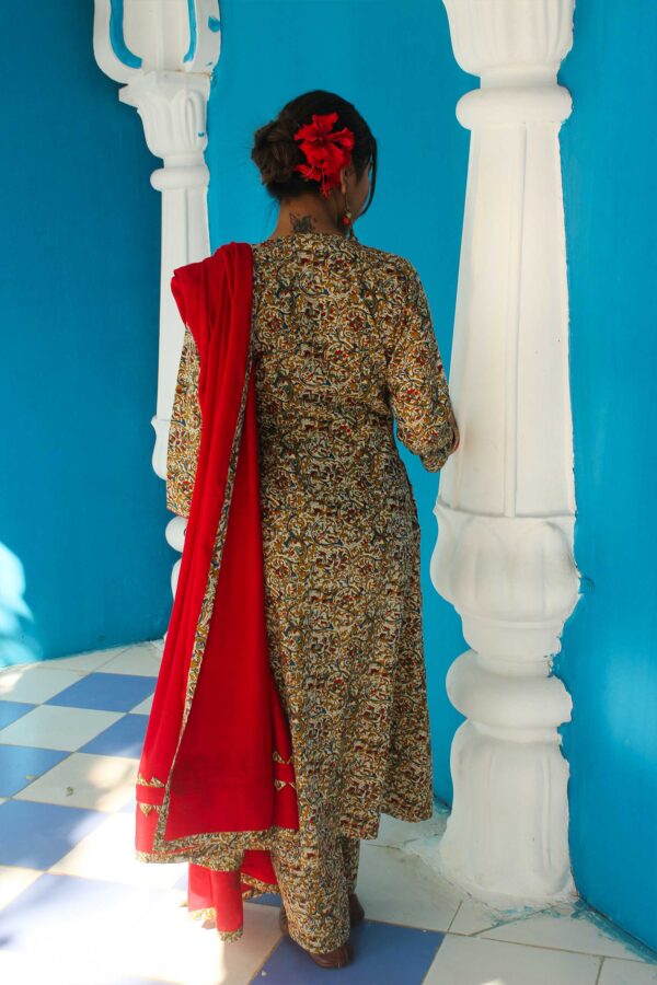 Mustard Kalamkari With red duppata - Image 3