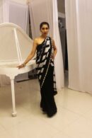 Black & White Georgette Shibori Tie and Dye Saree