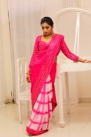 Hot Pink & White Georgette Shibori Tie and Dye Saree