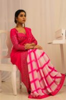 Hot Pink & White Georgette Shibori Tie and Dye Saree