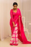 Hot Pink & White Georgette Shibori Tie and Dye Saree