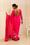 Hot Pink & White Georgette Shibori Tie and Dye Saree
