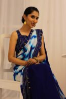 Blue & White Georgette Shibori Tie and Dye Saree