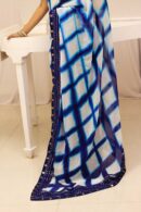 Blue & White Georgette Shibori Tie and Dye Saree